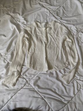 abercrombie kids Cream Ribbed Henley Long Sleeve Top